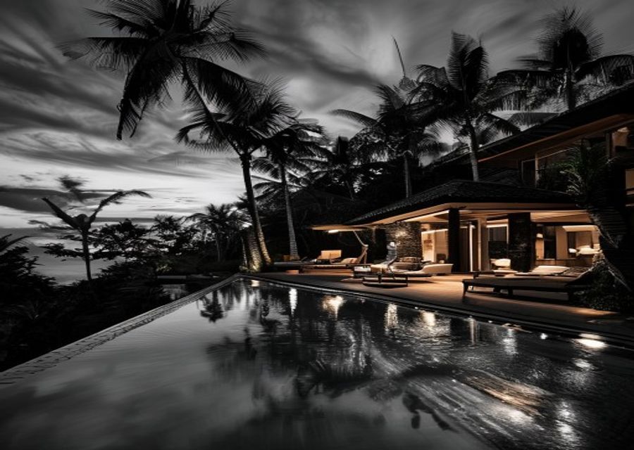 Bali villa at dusk